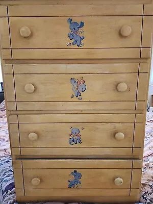 Vintage Dresser Drawers For Nursery Home Daycare Paint/Yellow With Blue Lambs • $149.99