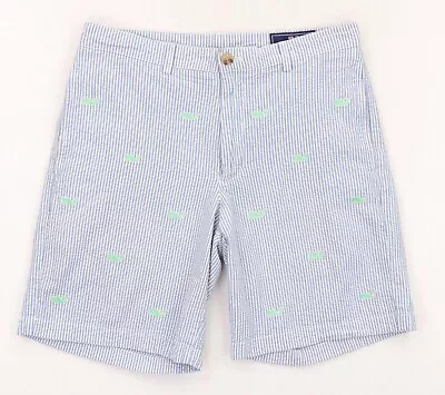 Vineyard Vines Seersucker Shorts Men's 30 Blue White Stripes Green Whales • $15.99