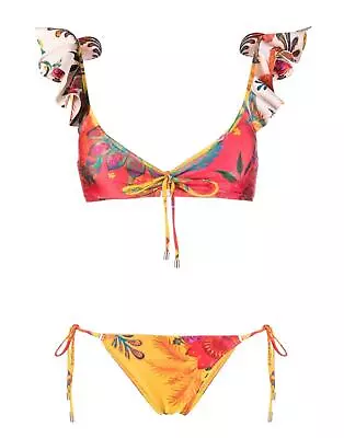 Zimmermann Ginger Frill Shoulder Bikini | Spliced Floral Ruffle Tie Bottoms • $149.99