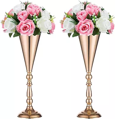Sziqiqi Set Of 2 Tall Metal Wedding Centerpieces For Reception Tables Gold Vase • £29.66