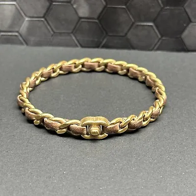 CHANEL  Womens Vintage Woven Leather CC Bangle Gold Tone Bracelet • $399