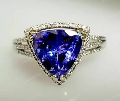 3Ct Trillion Cut Tanzanite & Simulated Diamond Halo Engagement Ring 925 Silver • £75.31