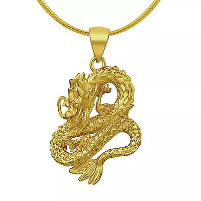 24k Gold Filled Bold Dragon Pendant And Link Chain17.9  Mens Womens Necklace US • $9.98