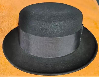 Vtg Collins & Fairbanks Flat Top - Pork-pie Fur Fedora Sz 7 Ebony Brown • $59.99