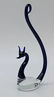 Murano Cobalt/Clear Handblown Glass Sleek Mini Dragon Figurine •Italy 3-3/4   • $28