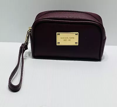 Michael Kors Small Square Maroon Saffiano Leather Makeup Bag Pouch • $59