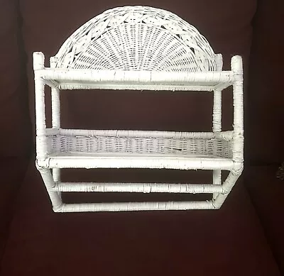 Vintage Rattan Wicker White Shelf Chic Shabby Garden Cottage • $19.99