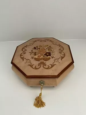 Vintage Octagon Italian Wood Inlay Jewelry Music Box Plays “Isle Of Capri” W/Key • $37.50