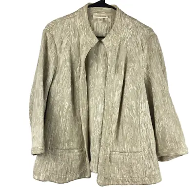 Coldwater Creek Blazer Jacket Women's 18 Tan Textured Open Front 3/4 Sleeve • $19.99