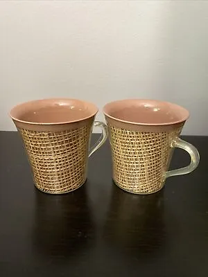 Vintage Raffiaware Melmac Burlap Tumbler Coffee Cups Mugs Set Of 2 Brown • $24.99