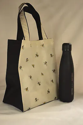 LARGE Lunch Tote Bag Cotton Oilcloth/waterproof Canvas With Snap Fastener -Bees • £10.95