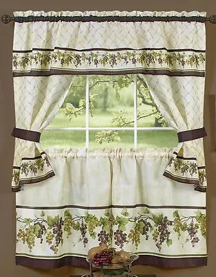 3 Pc Kitchen Printed Curtains Tailored Cottage Set GRAPES TUSCANY By Achim • $21.99