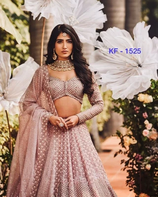 $77.53 • Buy Pastel Light Pink Lehenga Choli Indian Wedding Wear Sequins Work  Sari Saree