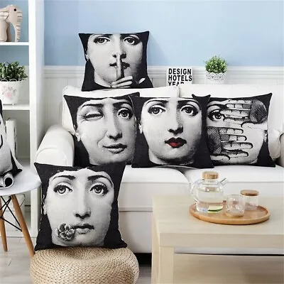 Pillow Case Vintage Style Cotton Linen Cushion Cover Fornasetti Art Home Decor • $10.95