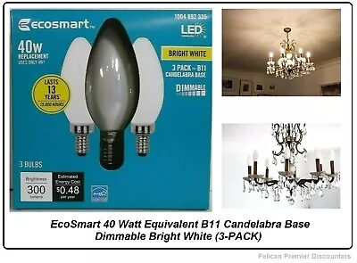 EcoSmart 40 Watt Equivalent B11 Candelabra Base Dimmable Bright White (3-PACK) • $11.19