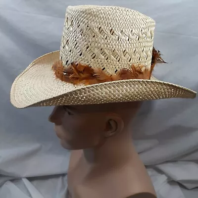 VTG Resistol Stagecoach Straw Cowboy Hat Self Conforming 6 7/8  Western Feathers • $48.97