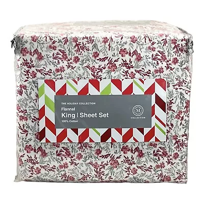 Martha Stewart Collection Cotton Flannel Floral KING Sheet Set • $61.60