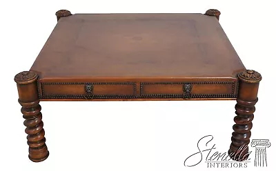 61301EC: THEODORE ALEXANDER Leather Top Coffee Cocktail Table • $1295