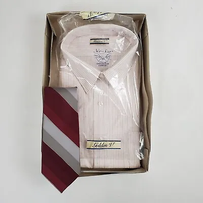Vintage Golden V Dress Shirt Necktie Set 18.5x35 Big Man Poly Cotton USA NOS • $27.99