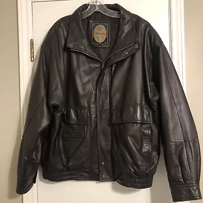 MEMBERS ONLY XL Mens Bomber Jacket Genuine Leather Brown Excellent Condition • $49.99