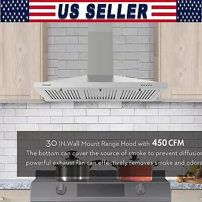 Range Hood 36 Inch Wall Mount Vent Hood In Stainless Steel 3 Speed Exhaust Fan • $155.99