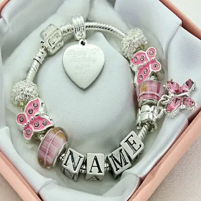 ENGRAVED Jewellery For Women Girls Pink Bracelet Personalised Birthday Gifts • £12.59