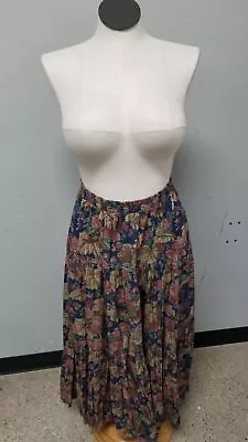Vintage Orvis Blue/Red Floral Pattern Tiered Maxi Skirt Women's Sz M • $23.99