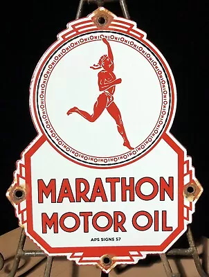 Vintage Marathon Motor Oil 10” Porcelain Gas Oil Sign • $29.99