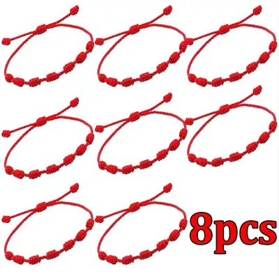 Pulsera Roja 7 Nudos 8 Piezas Cordon Ajustable La Proteccion Del Mal De Ojo • $11.99