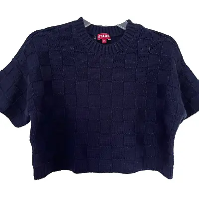 $85 • Buy Staud Navy Basin Crop Short Sleeve Knit  Sweater Size XS