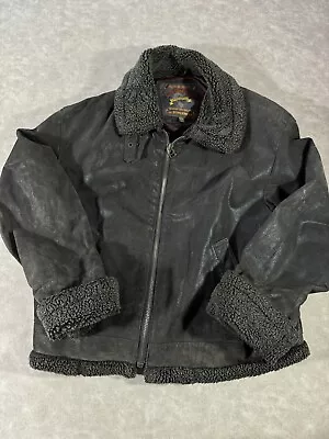 Vintage Adventure Bound Wilson Leather Sherpa Accents Full Zip Jacket Large • $66.49
