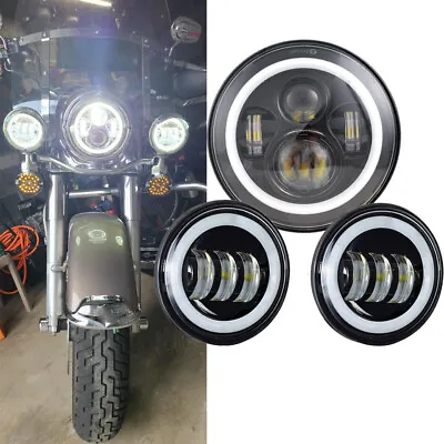 $109.79 • Buy 7 Inch LED DRL Headlight + Passing Lights For Harley Davidson Road King Classic