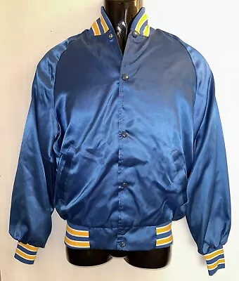 Blue Satin Baseball Button Up Jacket ~ West Ark ~ Made In The USA ~ Size Small S • $26.99