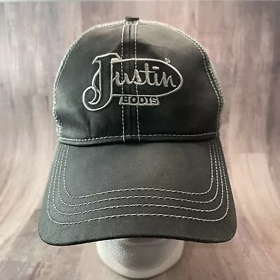 Justin Boots Trucker Cap Hat Gray With Mesh Spellout Adjustable EUC • $20.99