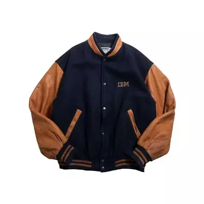 80S Usa Ibm Stadium Jacket Varsity Corporate Leather • $194.63