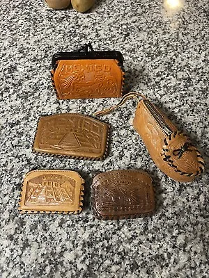 Lot Of 5 Mexico Coin Purses Hand Tooled Leather • $50