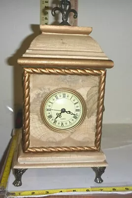 Vtg 13½” Tall Wood & Brass Mantel/Shelf Quartz Clock - Secret Storage - 1AA  • $21