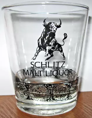 Vintage Schlitz Malt Liquor Bull Logo Rocks Glass Barware Beer Whiskey  NOS • $4.99