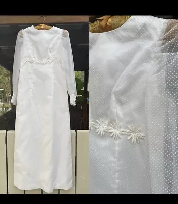 Vintage Daisy Swiss Dot White Wedding Dress 70s Women’s Small • $50