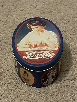 Vintage 1988 The Tin Box Company Of America Pepsi-Cola Large Oval Tin Blue • $25