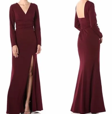 Dress The Population Carmen Dress Size L Burgundy Floor Length Thigh High Slit • $89.99