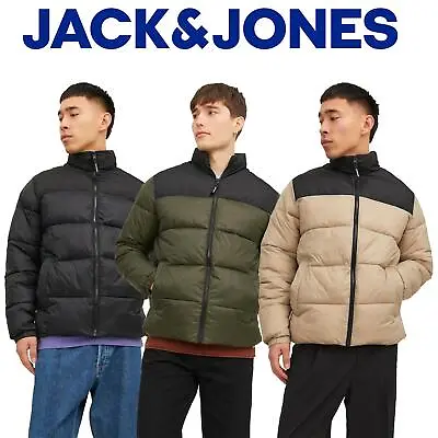 Jack & Jones Mens Hooded Winter Warm Jacket Long Sleeve Full Zip Puffer Jackets • £29.99