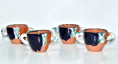 Brena Oaxaca Mexico * 4 DOUBLE HANDLE CUPS * Redware Dripware Pottery VGC • $40