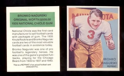 1985 Sears BRONKO NAGURSKI Chicago Bears National Circle 1935 Reprint Card  • $4
