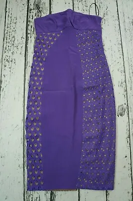 VERSACE H&M Silk Purple Designer Bodycon Occasion Evening Ball Dress Sz M 38 US8 • $30