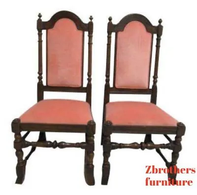 Pair Ethan Allen Charter Oak Jacobean Dining Room Side Chairs B • $699