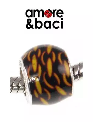 £12.99 • Buy AMORE & BACI 925 Sterling Silver & Enamel ORANGE BLACK CHAIN LINK Charm Bead