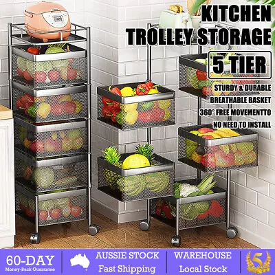 5-Tier Cart Vegetable Storage Kitchen Trolley Organiser Holder Rotating Rack AU • $96.99