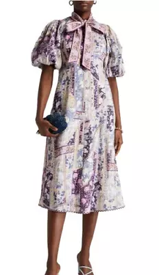 Zimmerman Linen Celestial Lavender Swirl Midi Dress Floral Size 2 / AU12 • $550