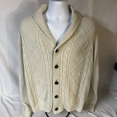 Hagar Cardigan Sweater Mens Large Beige Fishermans Shawl Collar Cotton Blend FS! • $34.99